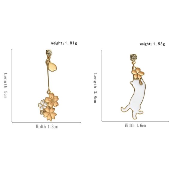 💙Kitty Cat Sakura Flower Drop Earrings - Picture 9 of 10